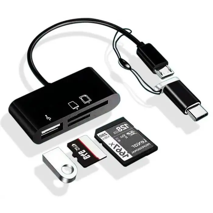 Type-C Micro USB 3in1 SD MicroSD Kart Okuyucu OTG Çevirici Kablosu 5256