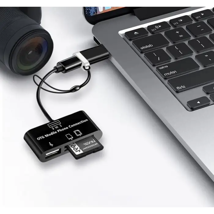 Type-C Micro USB 3in1 SD MicroSD Kart Okuyucu OTG Çevirici Kablosu 5256