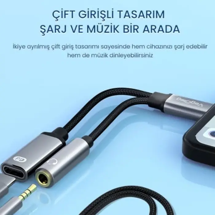 Type-C to 3.5mm Kulaklık ve Type-C Şarj Dönüştürücü Adaptör