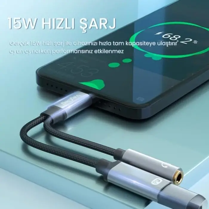 Type-C to 3.5mm Kulaklık ve Type-C Şarj Dönüştürücü Adaptör