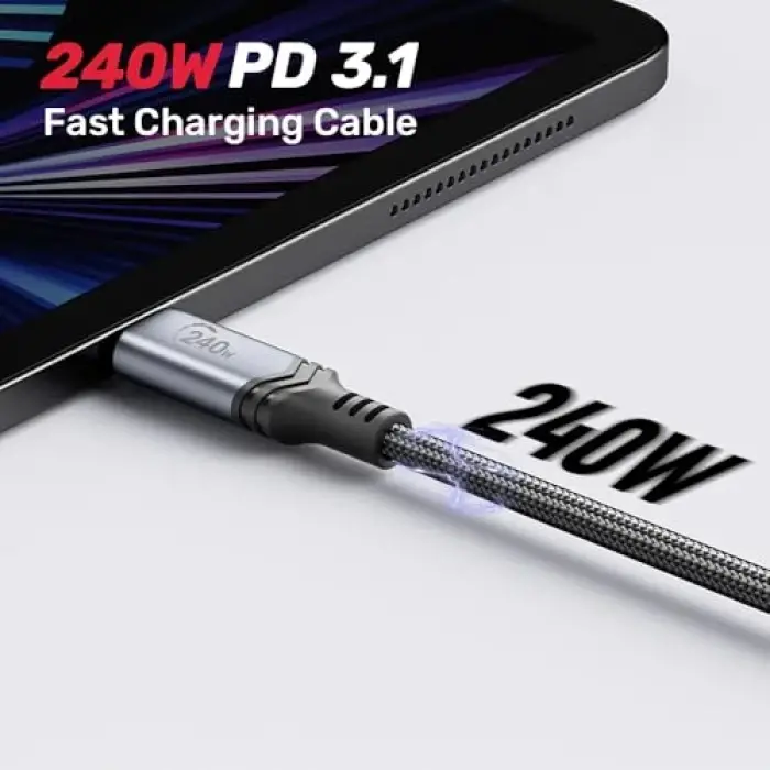 Type-C to Type-C Hızlı Şarj Kablosu 240W E-Marker 2 Metre Siyah
