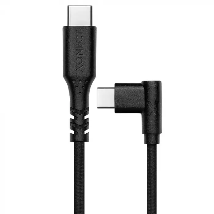Type-C - Type-C 100 cm L tipi, iPhone ve Samsung uyumlu hızlı şarj ve data kablosu, gaming hasır örgülü, siyah