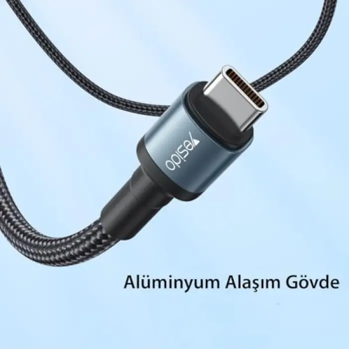 Type-C - Type-C PD kablosu, 60W hızlı şarj, hasır kaplama, 1.2 metre