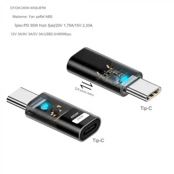 Type C - Type C USB3.2 240W 40Gbps 8K Hızlı Şarj, Veri ve Görüntü Aktarım Adaptörü Otgst