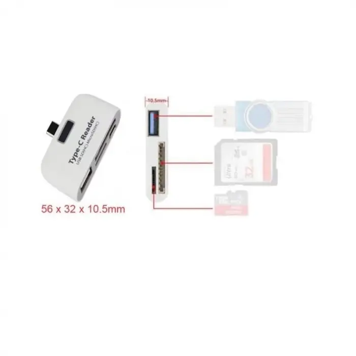Type-C USB 3.1 Kart Okuyucu Çevirici, Micro USB ve SD Card Reader