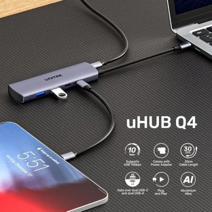 Uhub Q4 4in1 10 Gbps USB-C Hub (H1112DGY01)