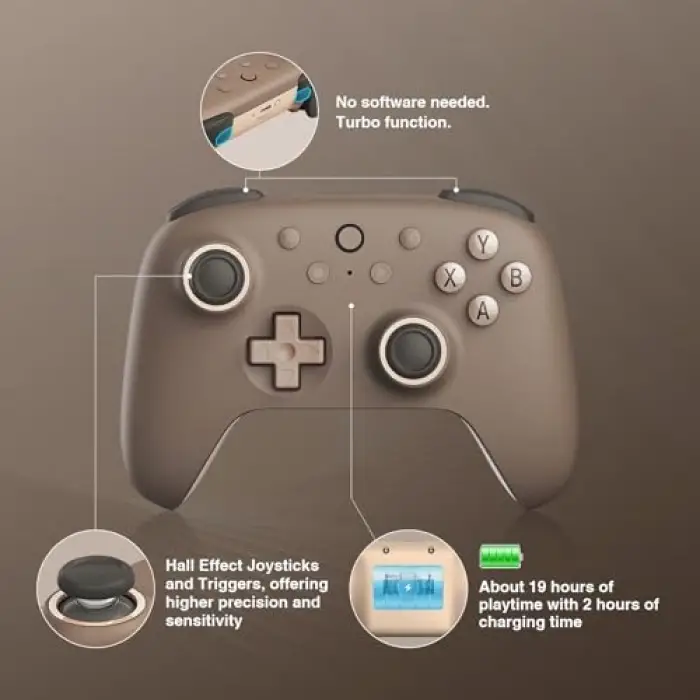 Ultimate 2C Wireless Controller for Windows PC and Android, with 1000Hz Polling Rate, Hall Effect Joysticks and Hall Triggers, and Remappable L4/R4 Bumpers, Turbo Function (Brownie)