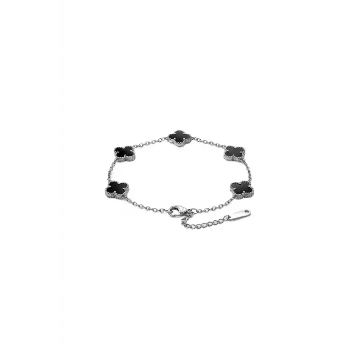 Unisex Minimal Çelik Yonca Bileklik Siyah