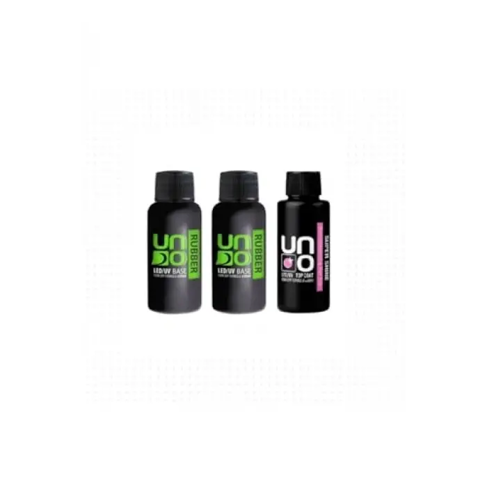 Uno Rubber Base Coat X2 ve Uno Super Shine Top Coat 50 ml, 3lü Set Şeffaf