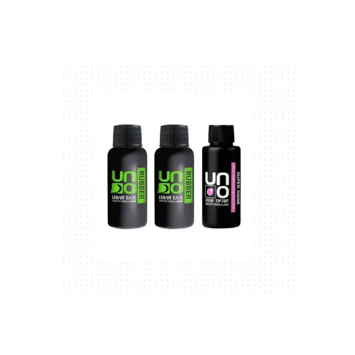Uno Rubber Base Coat X2 ve Uno Super Shine Top Coat 50 ml, 3lü Set Şeffaf