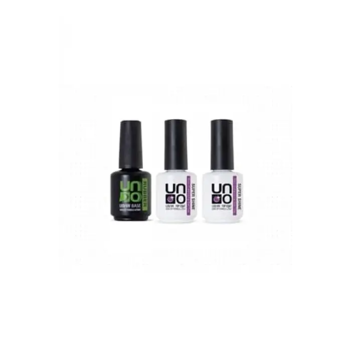 Uno Top Coat Super Shine 15 Ml X2, Uno Rubber Base Coat 15M 3lü Set Şeffaf