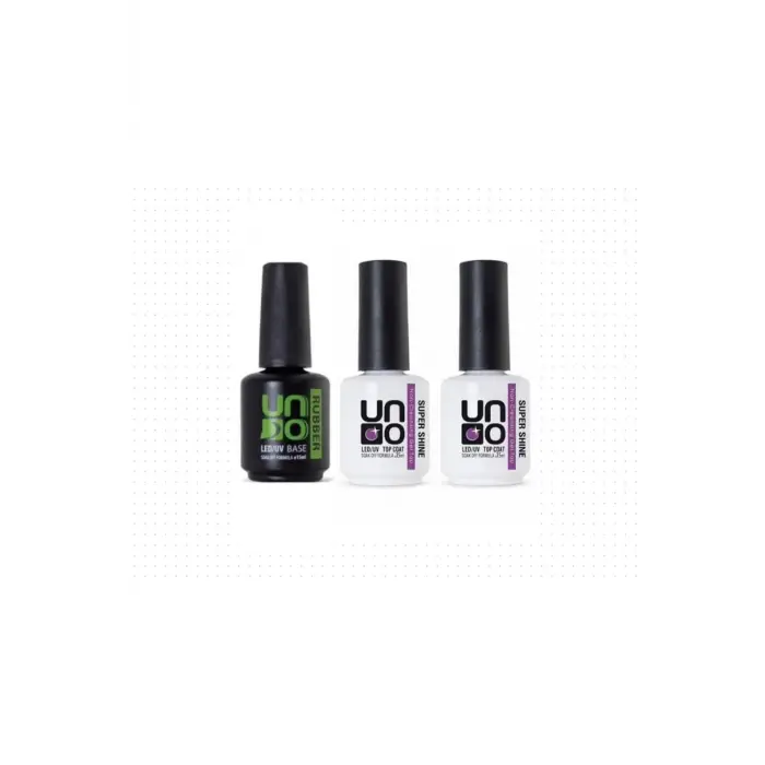 Uno Top Coat Super Shine 15 Ml X2, Uno Rubber Base Coat 15M 3lü Set Şeffaf