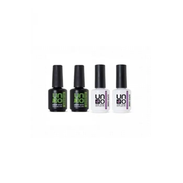 Uno Top Coat Super Shine 15 Ml X2, Uno Rubber Base Coat 15M X2 4lü Set Şeffaf