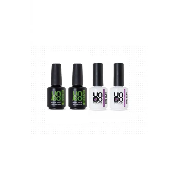 Uno Top Coat Super Shine 15 Ml X2, Uno Rubber Base Coat 15M X2 4lü Set Şeffaf
