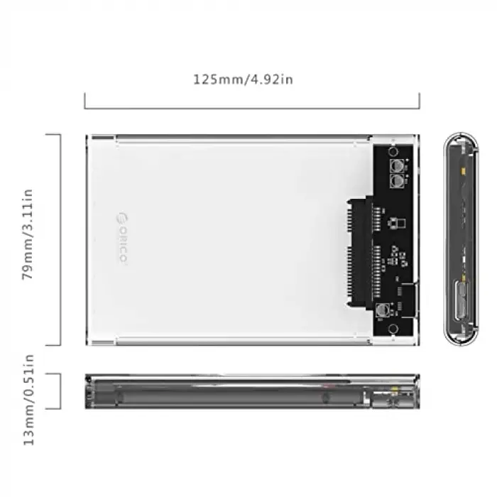 USB 3.0 Micro B Şeffaf 2.5” inch SATA SSD Hard Disk Kutusu
