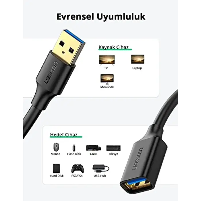 USB 3.0 Uzatma Kablosu 1.5 Metre, Siyah