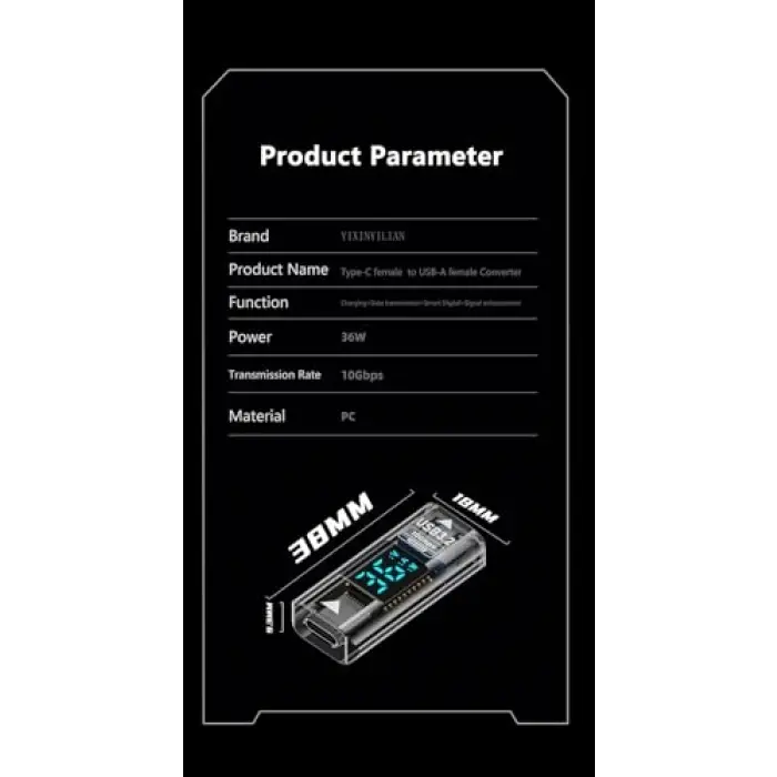 USB 3.2 - Type-C Şarj Kablosu Dönüştürücü, 10Gbps, 36W, Otgacd