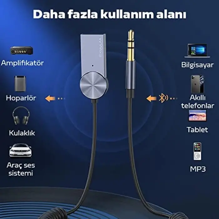 USB Bluetooth 5.0 3.5 Aux Receiver, Aux Wireless Araç Kiti