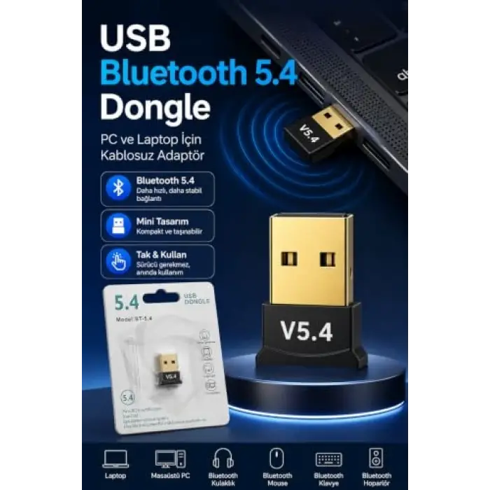 USB Bluetooth Dongle Pc Laptop Kablosuz Bluetooth 5.4 Adaptör V5.4 Bluetooth Aparatı