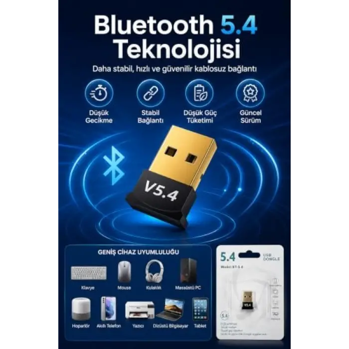USB Bluetooth Dongle Pc Laptop Kablosuz Bluetooth 5.4 Adaptör V5.4 Bluetooth Aparatı