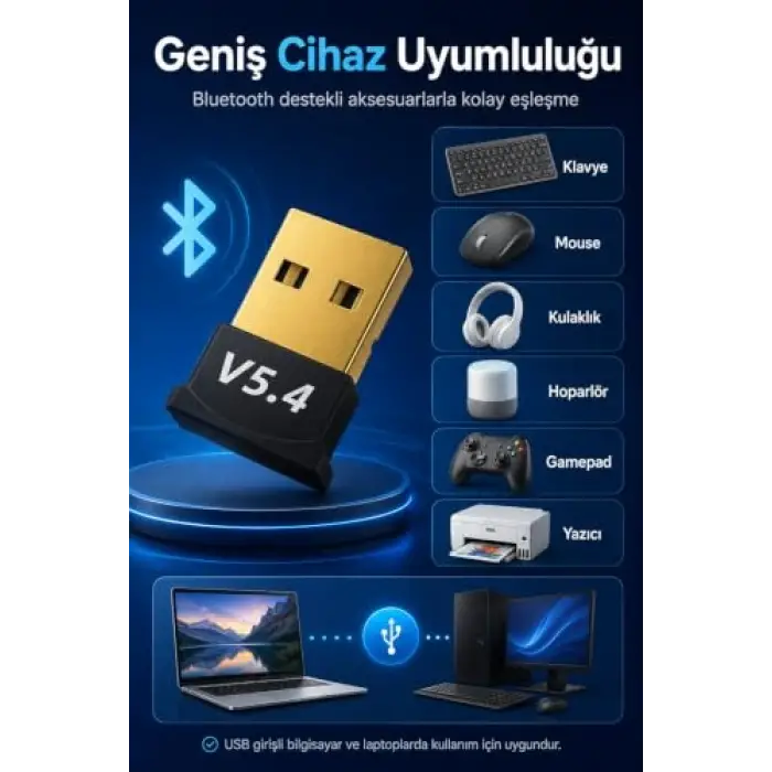 USB Bluetooth Dongle Pc Laptop Kablosuz Bluetooth 5.4 Adaptör V5.4 Bluetooth Aparatı