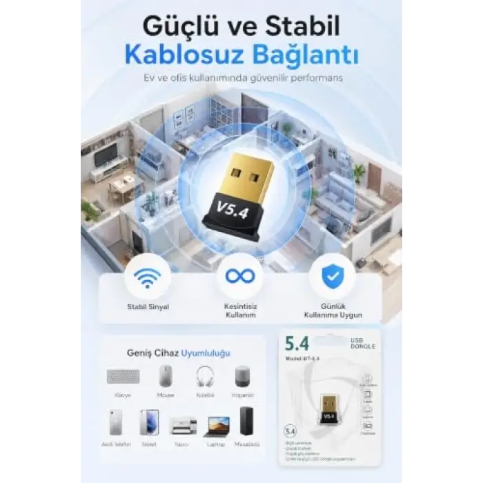 USB Bluetooth Dongle Pc Laptop Kablosuz Bluetooth 5.4 Adaptör V5.4 Bluetooth Aparatı