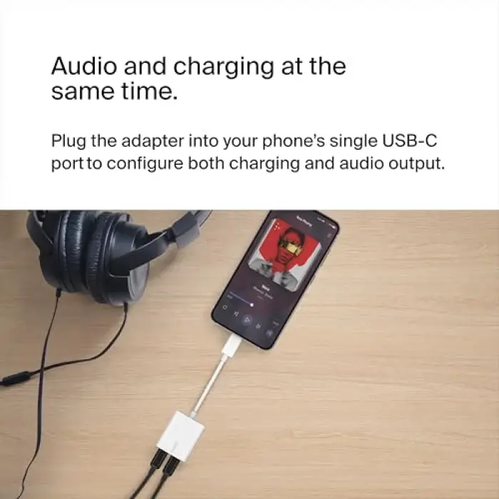 USB-C Ses + Şarj Adaptörü, USB-C 60W Güç Dağıtımlı Kulaklık Adaptörü, iPhone 15, iPad Pro, Galaxy, Note, Google Pixel, LG, Sony ve OnePlus için Hızlı Şarj, Beyaz
