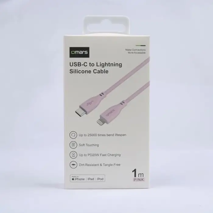 USB-C to MFI Lightning iPhone Silikon PD Hızlı Şarj Kablosu Pembe