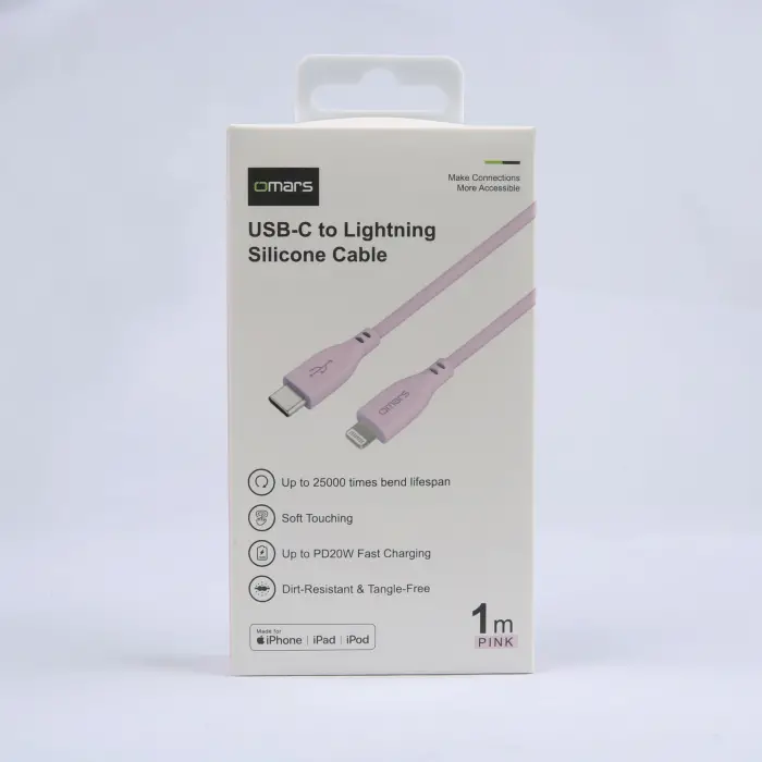 USB-C to MFI Lightning iPhone Silikon PD Hızlı Şarj Kablosu Pembe