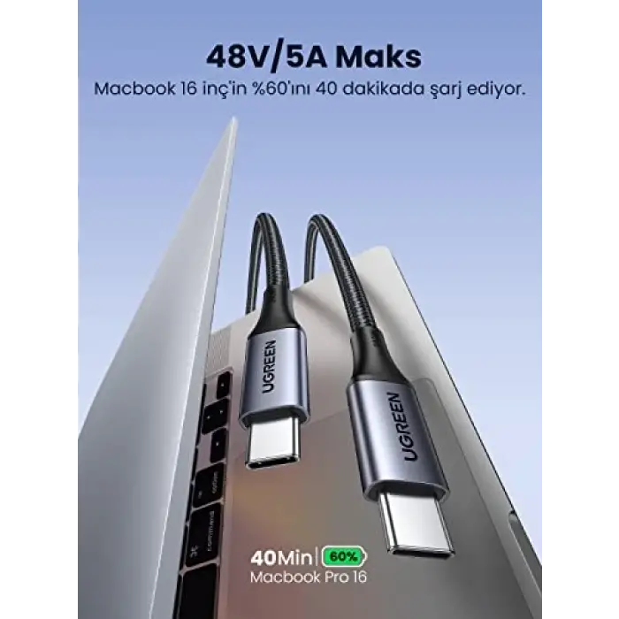 USB C to Type-C PD 3.1 240W 5A Hızlı Şarj ve Data Kablosu 2 Metre