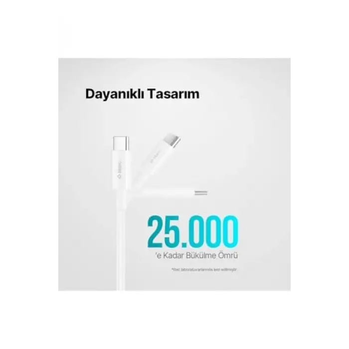 USB-C - USB-C 300cm 60W PD/QC Hızlı Şarj/Data Kablosu Beyaz