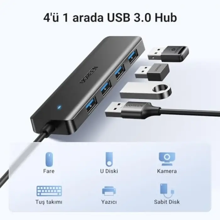 USB Hub 3.0 USB Ayırıcı MacBook; Mac Mini, iMac, Surface Pro, Xps, Thinkpad, USB Flash Sürücüler, Mobil Hdd, Masaüstü Bilgisayar ve daha fazlası için 5 Gbps USB dağıtıcısı (15 cm)