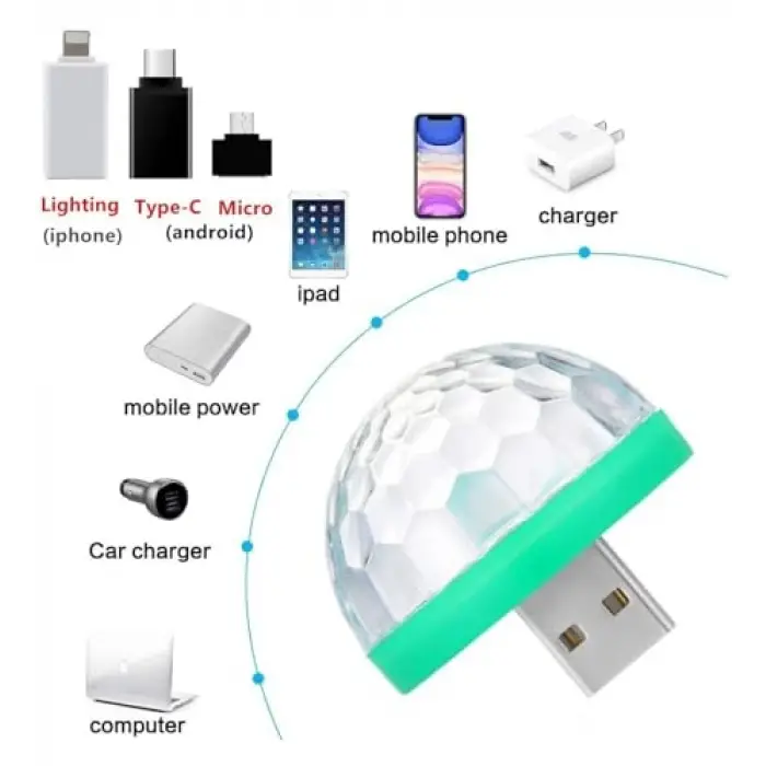 USB Mini Disko Topu 4W Ledli Small Magic Ball Sihirli Disco Topu