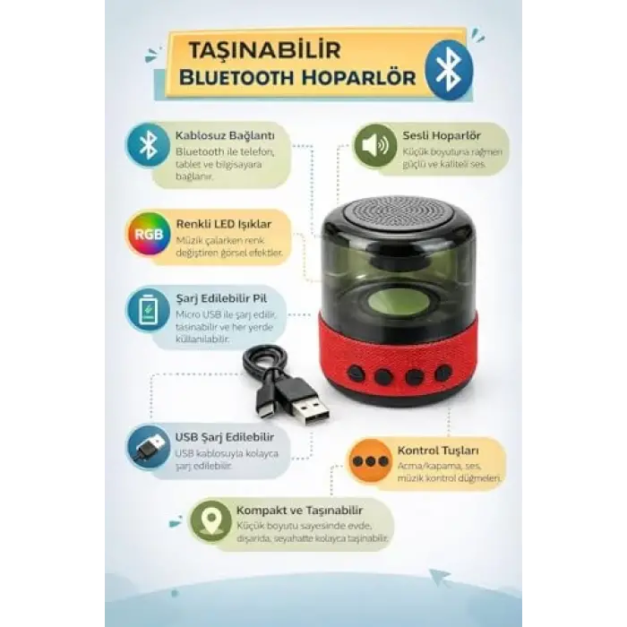 USB Şarjlı Mini Kablosuz Bluetooth Hoparlör