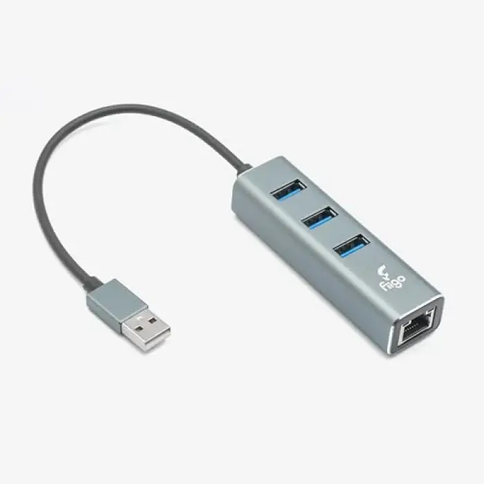 USB to Lan ve 3x USB Alüminyum Adaptör, Gri