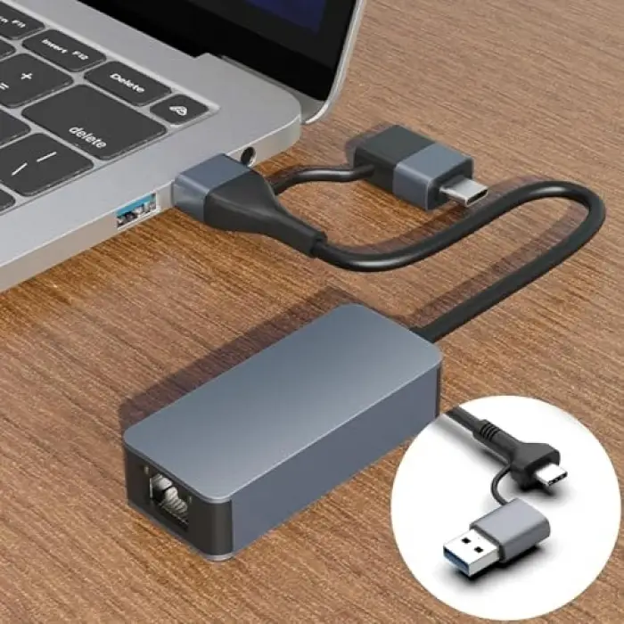 USB Type-C 2.5Gbps Ethernet Adaptörü, 10/100/1000/2500Mbps, Windows ve Mac Uyumlu, RJ45, USB 3.0 ve Type-C, Harici Güç Gerektirmez, ZR1144