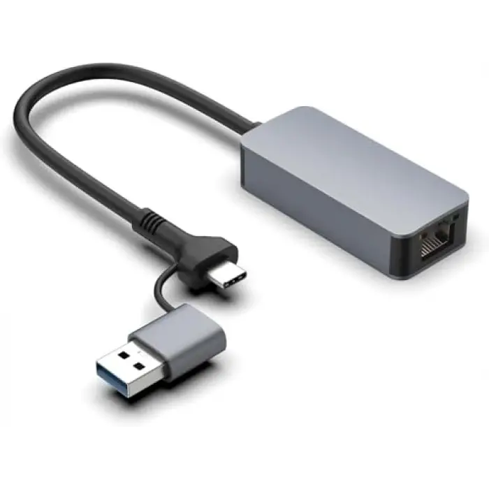 USB Type-C 2.5Gbps Ethernet Adaptörü, 10/100/1000/2500Mbps, Windows ve Mac Uyumlu, RJ45, USB 3.0 ve Type-C, Harici Güç Gerektirmez, ZR1144