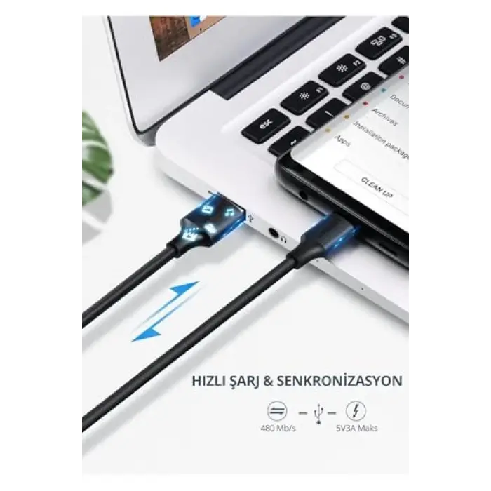 USB Type-C Şarj ve Data Kablosu, 0.5 metre