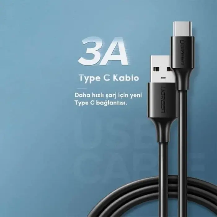 USB Type-C Şarj ve Data Kablosu, Siyah 1 Metre
