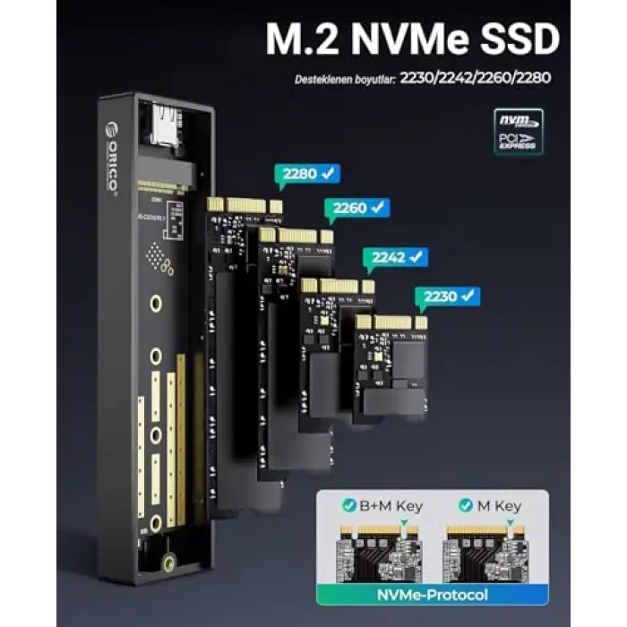USB3.1 Gen2 10Gbps M.2 NVMe Ssd Disk Kutusu, Alüminyum