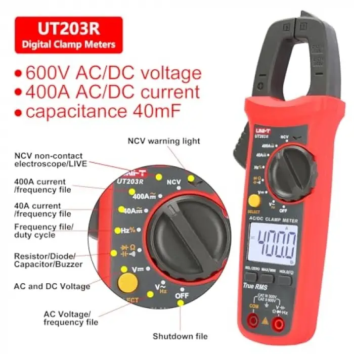 UT-203+ 600V 400A AC/DC Dijtal Pensampermetre