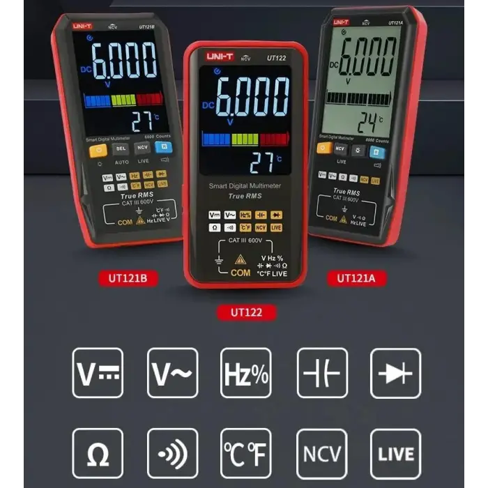 UT122/UT121A/B Smart Digital Multimeter True Rms Voltage Frequency Dual Display Ncv Lıve Auto Range 6199 Count Meter (UT122)