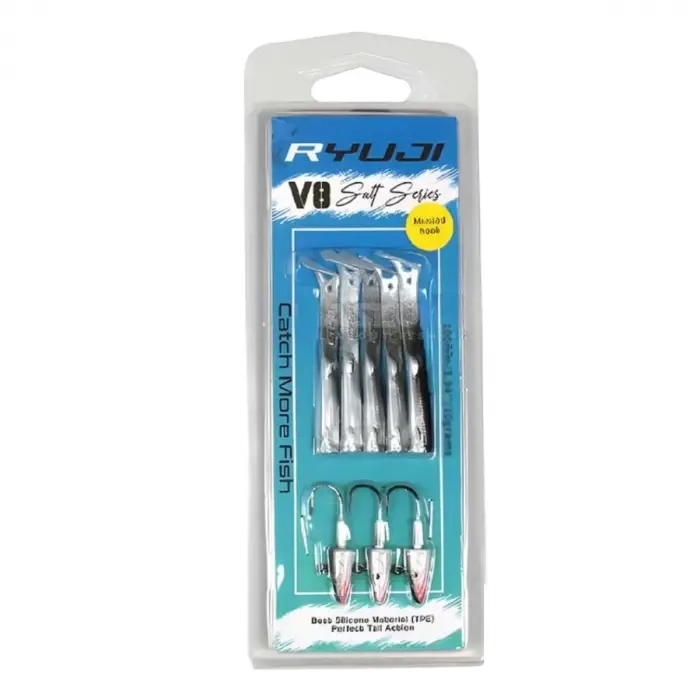V8 10 cm 10 g Silikon Yem Set (3+5) Black Back