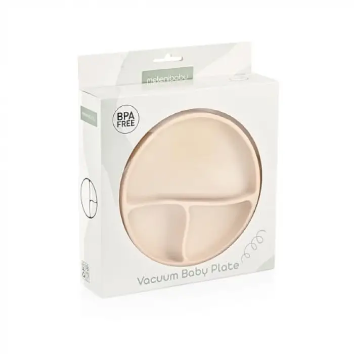 Vakum Tabanlı Bebek Silikon Mama Tabağı, Silikon Tabak, Krem