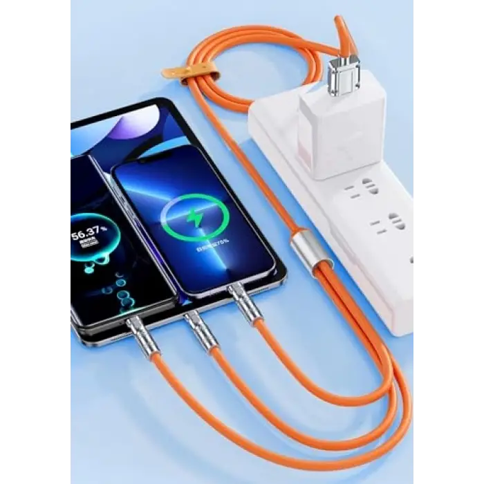 Valkyrie 6A 3in1 Apple Type-C Android 180 Derece Sıvı Silikon Data Hızlı Şarj Kablosu - Bakır Döşeme - Katlanmaz Kırılmaz - Oynar Başlıklı