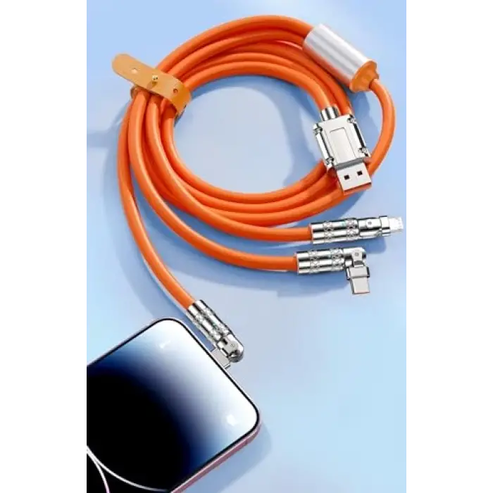 Valkyrie 6A 3in1 Apple Type-C Android 180 Derece Sıvı Silikon Data Hızlı Şarj Kablosu - Bakır Döşeme - Katlanmaz Kırılmaz - Oynar Başlıklı