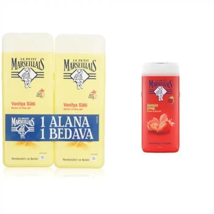 Vanilya Sütü Duş Jeli (2 x 400 ml) ve Duş Jeli Akdeniz Çileği (650 ml)