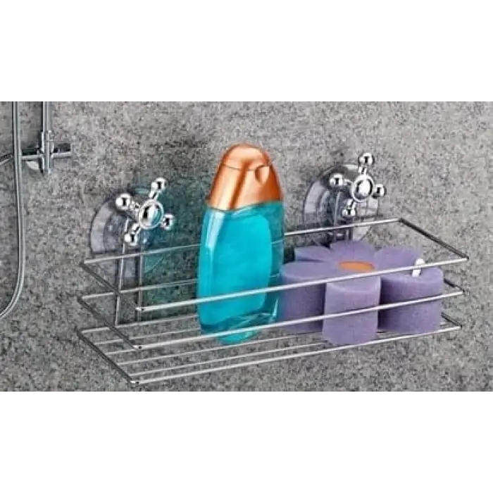 Vantuzlu Dikdörtgen Banyo Rafı Krom
