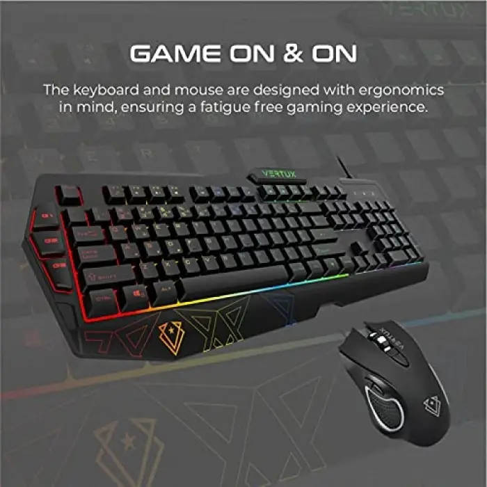 Vendetta kablolu oyun klavyesi ve fare, Rainbow arka plan aydınlatması, 104 tuş, programlanabilir makro tuşu, 12 kısa tuş tuş, 26 tuş gölgeleme önleyici, 6 tuşlu fare, 3200 DPI