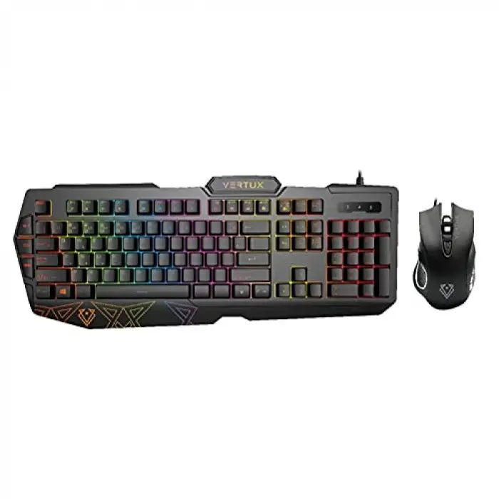 Vendetta kablolu oyun klavyesi ve fare, Rainbow arka plan aydınlatması, 104 tuş, programlanabilir makro tuşu, 12 kısa tuş tuş, 26 tuş gölgeleme önleyici, 6 tuşlu fare, 3200 DPI